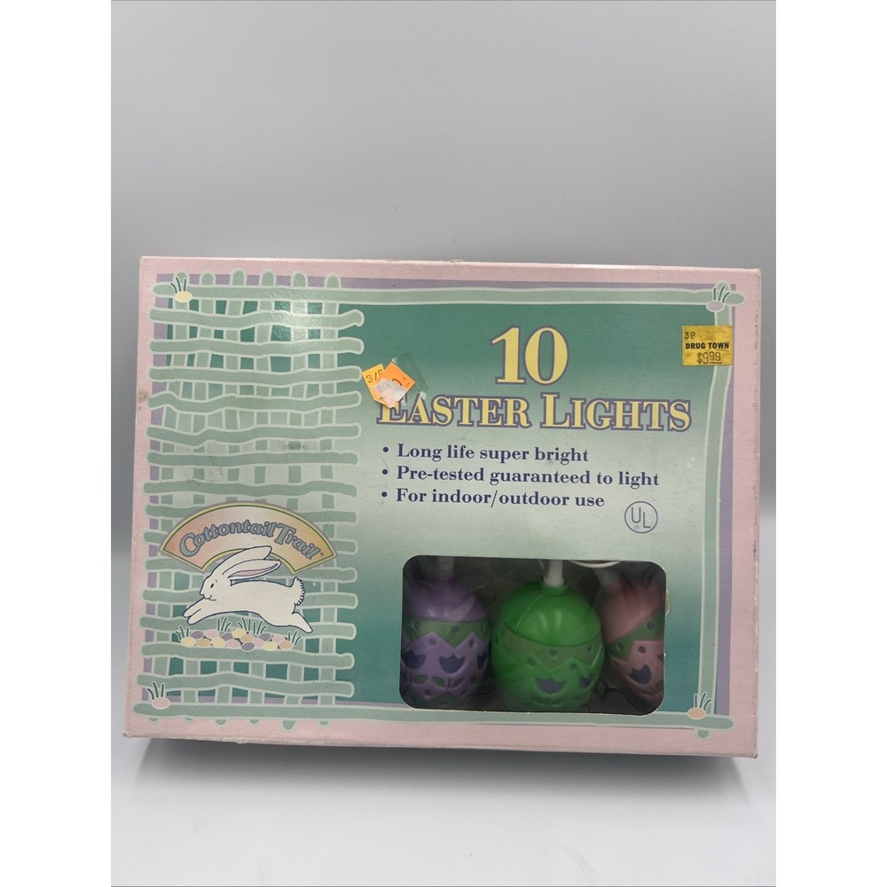 Vintage Cottontail Trail Blow Mold‎ Iridescent Easter Egg String Lights - Works